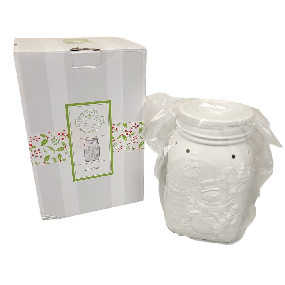Scentsy Let It Snow White Mason Jar Retired Christmas Wax Warmer NEW NIB